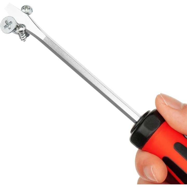 Egyenes csavarhúzó üthető fejjel, lapos mágneses hegy 5x100 mm, S2 acél, ergonomikus TPR csúszásgátló nyél