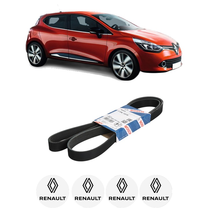 Curea transmisie accesorii RENAULT CLIO IV Grandtour (KH_) 0.9 TCe 90 din 2013-2021, auto, Bosch, 4x Stickere auto cu RENAULT