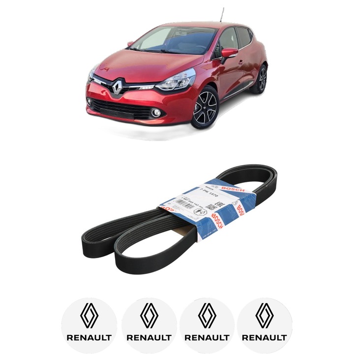 Curea transmisie accesorii RENAULT CLIO IV Hatchback Van (BH_) 0.9 TCe 90 LPG (BHM1) din 2015-2021, auto, Bosch, 4x Stickere auto cu RENAULT
