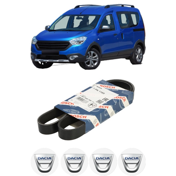 Curea transmisie accesorii DACIA DOKKER MPV (KE_) 1.3 TCe 100 (KENU) din 2019-2021, auto, Bosch, 4x Stickere auto cu DACIA
