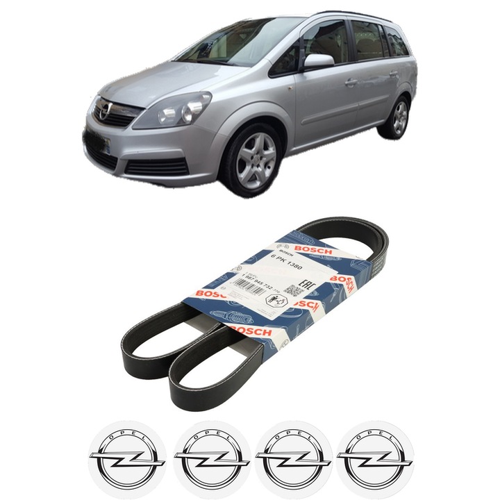 Curea transmisie accesorii OPEL ZAFIRA B Box Body/MPV (A05) 1.9 CDTI VAN (M75) din 2005-2015, auto, Bosch, 4x Stickere auto cu OPEL