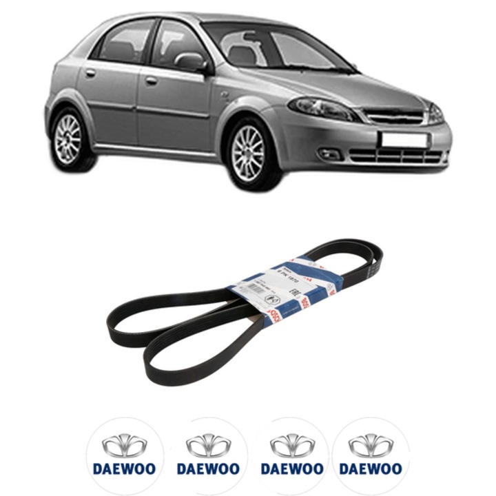 Curea transmisie accesorii DAEWOO LACETTI Hatchback (KLAN) 1.4 din 2004, auto, Bosch, 4x Stickere auto cu DAEWOO