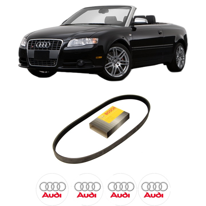 Curea transmisie accesorii AUDI A4 B7 Convertible (8HE) 3.0 TDI quattro din 2006-2009, auto, Bosch, 4x Stickere auto cu AUDI
