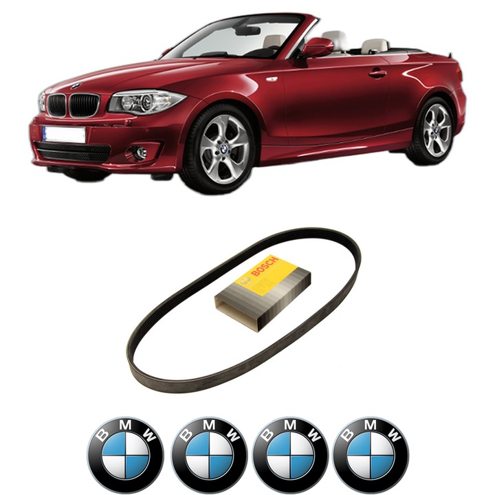 Curea transmisie accesorii BMW Seria 1 Convertible (E88) 120 d din 2008-2013, auto, Bosch, 4x Stickere auto cu BMW
