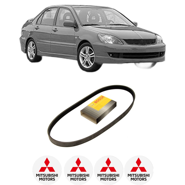 Curea transmisie accesorii MITSUBISHI LANCER VII (CS_A, CT_A) EVO VIII (CT9A) din 2003-2005, auto, Bosch, 4x Stickere auto cu MITSUBISHI