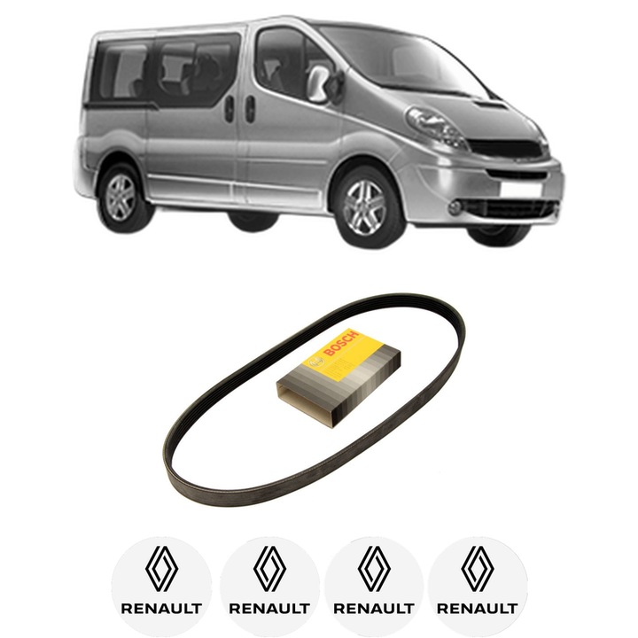 Curea transmisie accesorii RENAULT TRAFIC II Bus (JL) 2.0 (JL0A, JL0G) din 2001, auto, Bosch, 4x Stickere auto cu RENAULT