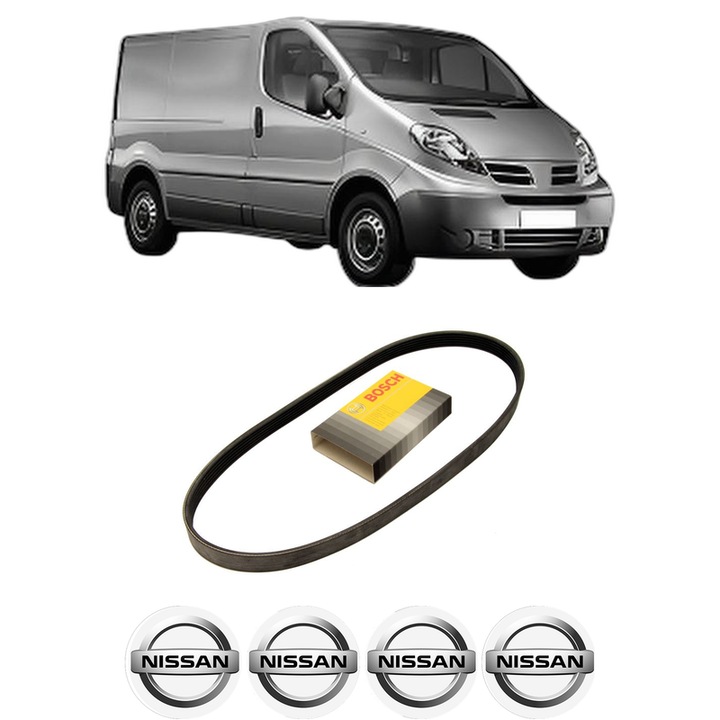 Curea transmisie accesorii NISSAN PRIMASTAR Van (X83) 2.0 din 2003, auto, Bosch, 4x Stickere auto cu NISSAN