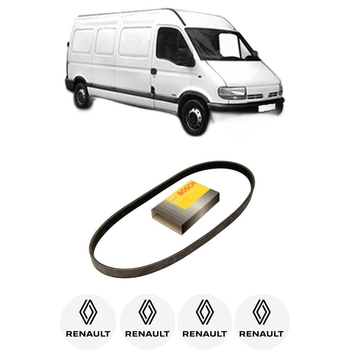 Curea transmisie accesorii RENAULT MASTER II Van (FD) 2.5 dCi 120 (FD0M, FD0U, FD0W, FD2M, FD2W, FD3M, FD3U,... din 2001-2007, auto, Bosch, 4x Stickere auto cu RENAULT