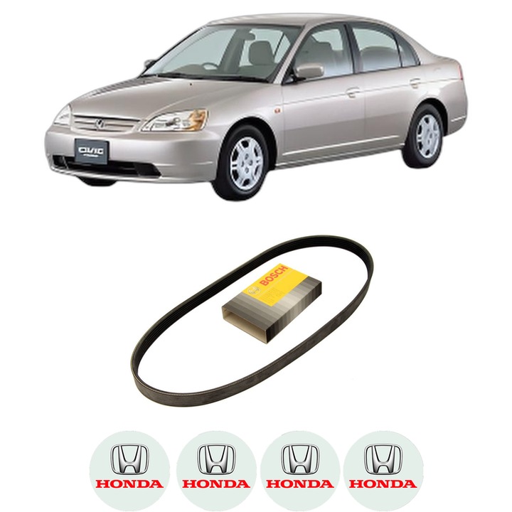 Curea transmisie accesorii HONDA CIVIC VII Saloon (ES, ET) 1.4 (ES4) din 2000-2005, auto, Bosch, 4x Stickere auto cu HONDA