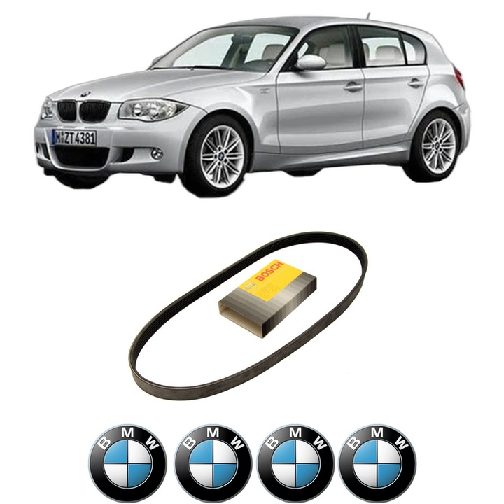 Curea transmisie accesorii BMW Seria 1 (E87) 118 d din 2007-2011, auto, Bosch, 4x Stickere auto cu BMW