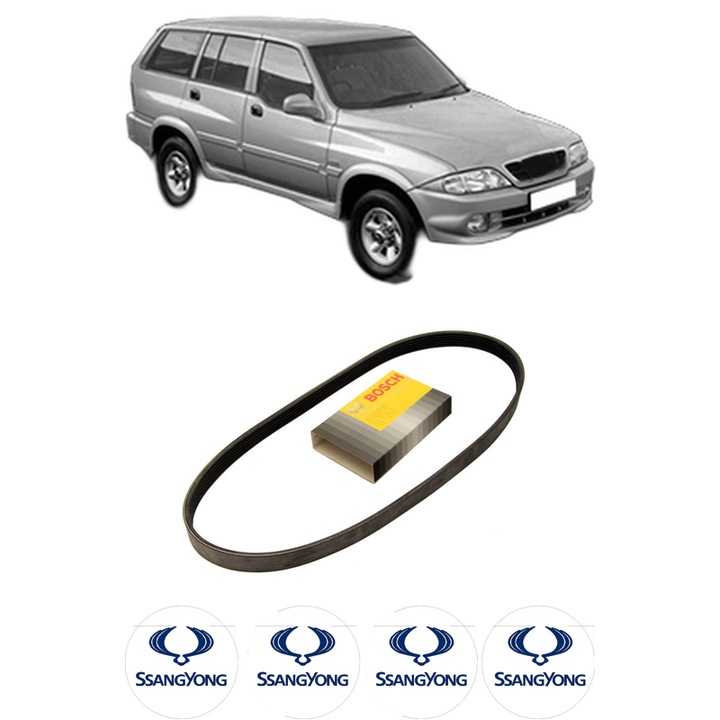 Curea transmisie accesorii SSANGYONG MUSSO (FJ) 2.9 TD din 1998-2007 KW 88 CP 120 CMC 2874, auto, Bosch, 4x Stickere auto cu SSANGYONG