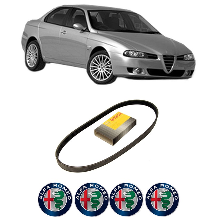 Curea transmisie accesorii ALFA ROMEO 156 (932_) 1.6 16V T.SPARK (932.A4, 932.A4100) din 1997-2005, auto, Bosch, 4x Stickere auto cu ALFA ROMEO