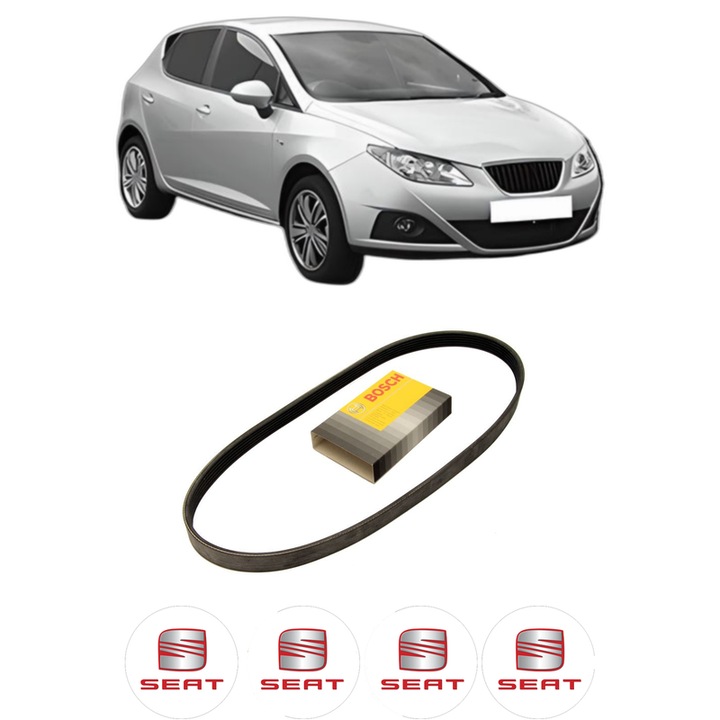 Curea transmisie accesorii SEAT IBIZA IV (6J5, 6P1) 2.0 TDI din 2010-2015, auto, Bosch, 4x Stickere auto cu SEAT