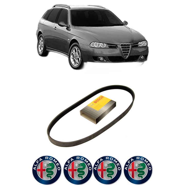 Curea transmisie accesorii ALFA ROMEO 156 Sportwagon (932_) 1.6 16V T.SPARK. (932B4100) din 2000-2006, auto, Bosch, 4x Stickere auto cu ALFA ROMEO