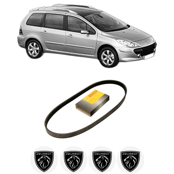 Curea transmisie accesorii PEUGEOT 307 SW (3H) 1.4 16V din 2003-2007, auto, Bosch, 4x Stickere auto cu PEUGEOT