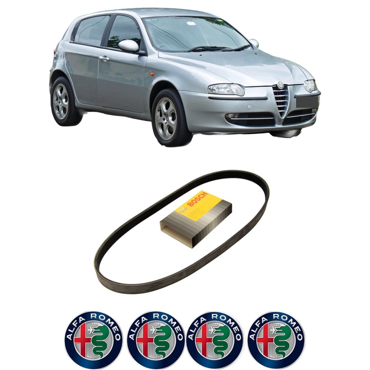 Curea transmisie accesorii ALFA ROMEO 147 (937_) 1.6 LPG (937BXB1A) din 2001-2009, auto, Bosch, 4x Stickere auto cu ALFA ROMEO