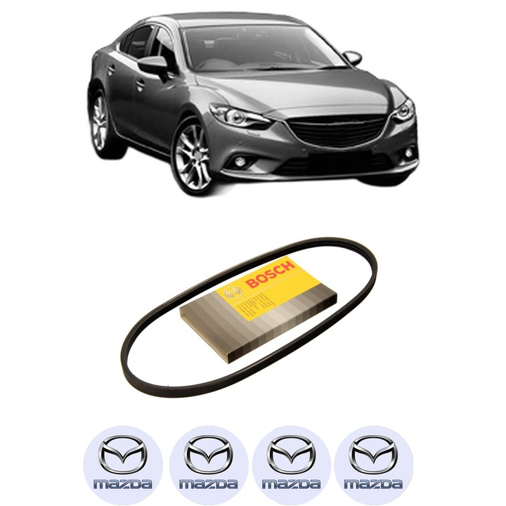 Curea transmisie accesorii MAZDA 6 Saloon (GJ, GL) 2.5 (GJ5FP, GL1032, GL1033) din 2013, auto, Bosch, 4x Stickere auto cu MAZDA