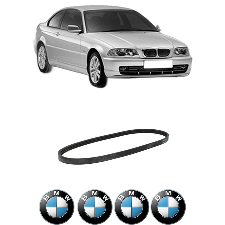 Curea transmisie accesorii BMW Seria 3 (E46) 320 d din 2001-2005, auto, Bosch, 4x Stickere auto cu BMW