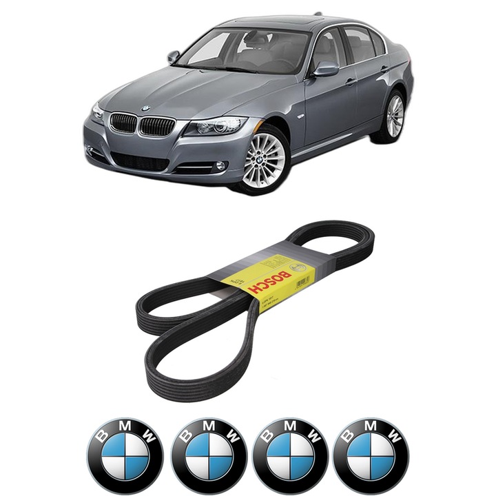 Curea transmisie accesorii BMW Seria 3 (E90) 320 d xDrive din 2008-2011, auto, Bosch, 4x Stickere auto cu BMW