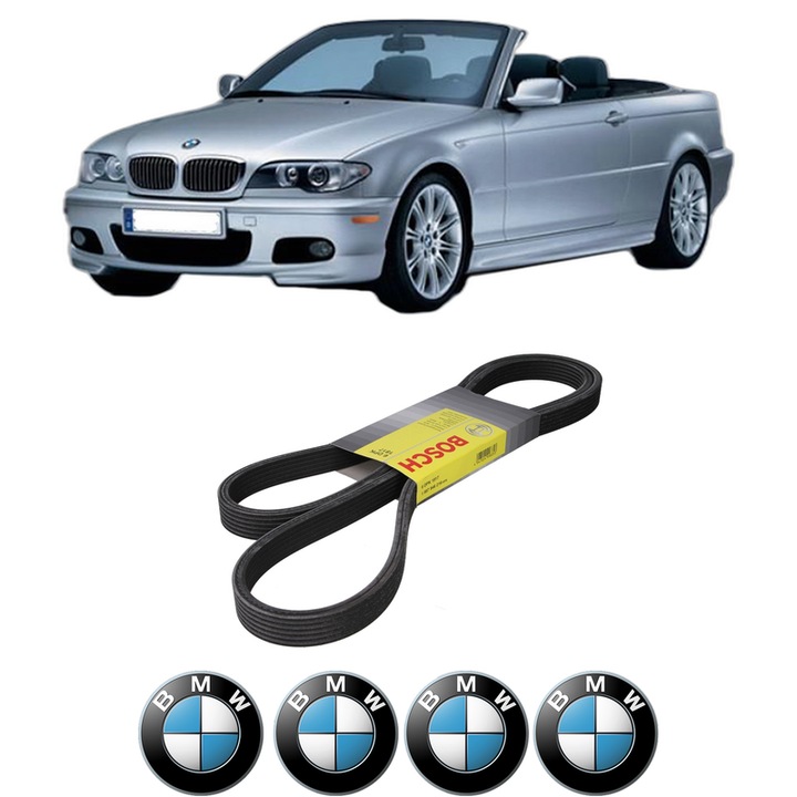 Curea transmisie accesorii BMW Seria 3 Convertible (E93) 320 d din 2007-2010, auto, Bosch, 4x Stickere auto cu BMW