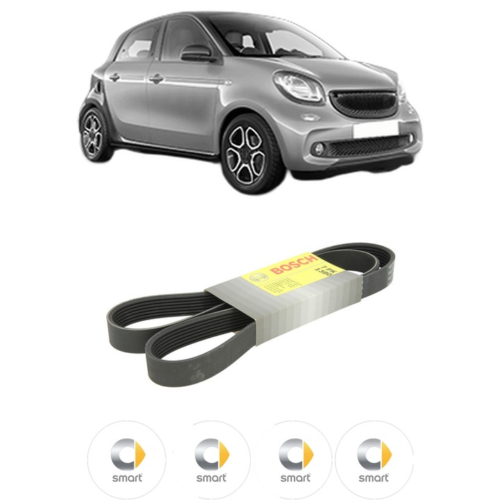 Curea transmisie accesorii SMART FORFOUR Hatchback (453) 1.0 (453.042, 453.043) din 2014, auto, Bosch, 4x Stickere auto cu SMART