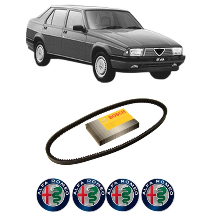 Curea transmisie accesorii ALFA ROMEO 75 (162_) 1.8 (162.B1L, 162.B1F) din 1988-1992, auto, Bosch, 4x Stickere auto cu ALFA ROMEO