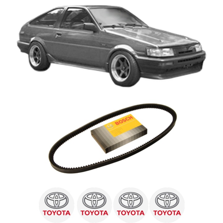 Curea transmisie accesorii TOYOTA CELICA Hatchback (_T16_) 1.6 (AT160_, AT160R) din 1986-1989, auto, Bosch, 4x Stickere auto cu TOYOTA