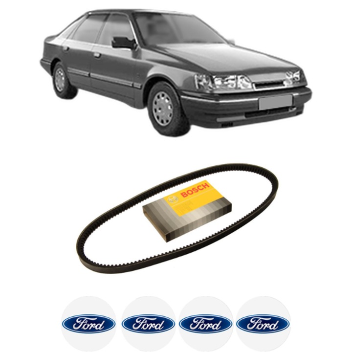 Curea transmisie accesorii FORD SCORPIO I (GAE, GGE) 2.9 i Cat din 1987-1994, auto, Bosch, 4x Stickere auto cu FORD
