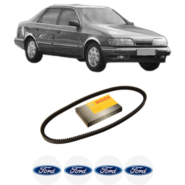 Curea transmisie accesorii FORD SCORPIO I Saloon (GGE) 2.9 i din 1986-1994, auto, Bosch, 4x Stickere auto cu FORD