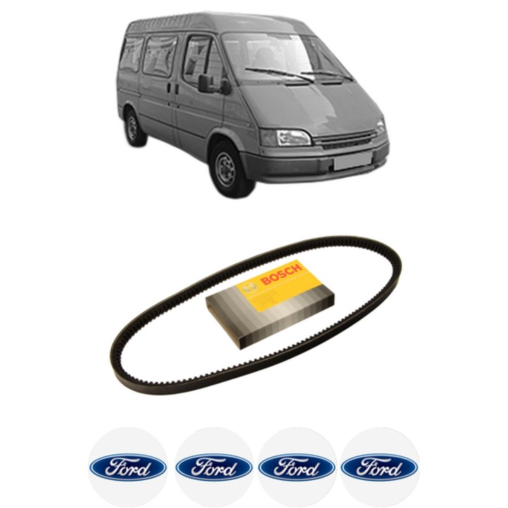 Curea transmisie accesorii FORD TRANSIT Bus (E_ _) 2.9 i din 1991-1994, auto, Bosch, 4x Stickere auto cu FORD