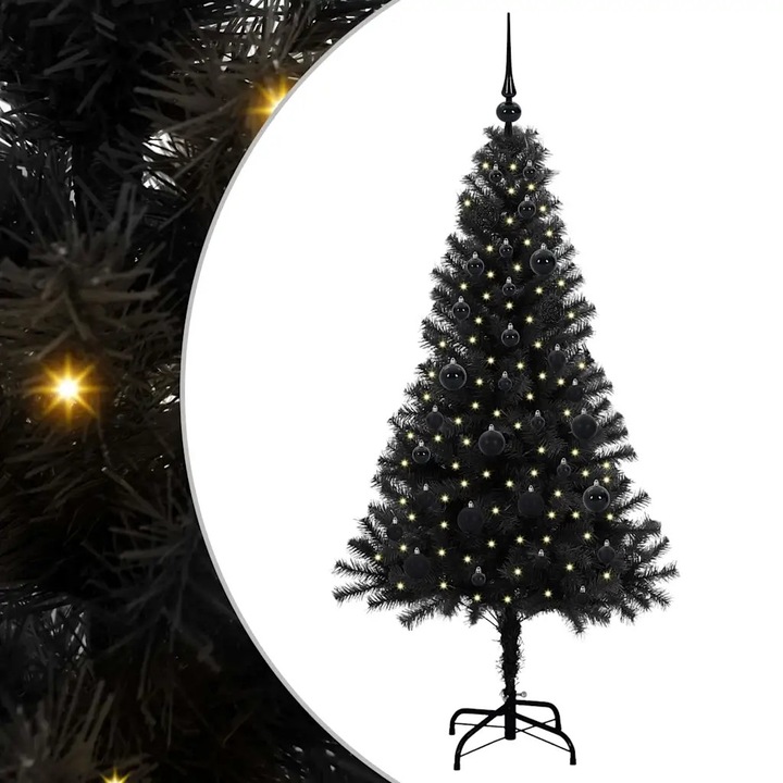 Brad de Craciun vidaXL cu 150 LED cu suport Negru 150 cm PVC