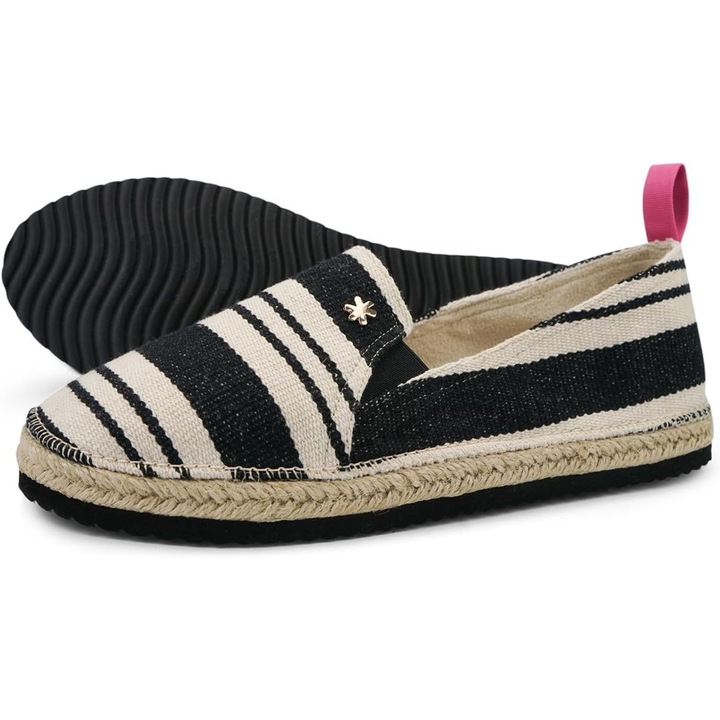 Espadrile dama Flip Flop, dungi, negru, material textil, slip-on, 37 EU