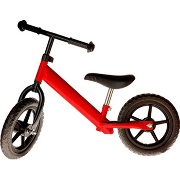 Bicicleta fara pedale rosie cu jante negre Bicicleta fara pedale rosie cu jante negre