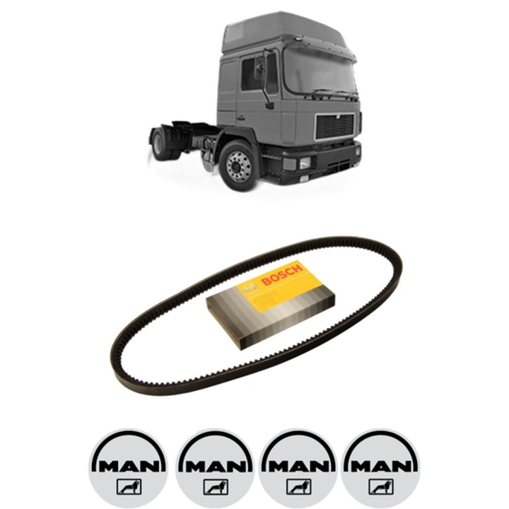 Curea transmisie accesorii MAN F90 26.322 DFAS din 1990-1992, auto, Bosch, 4x Stickere auto cu MAN