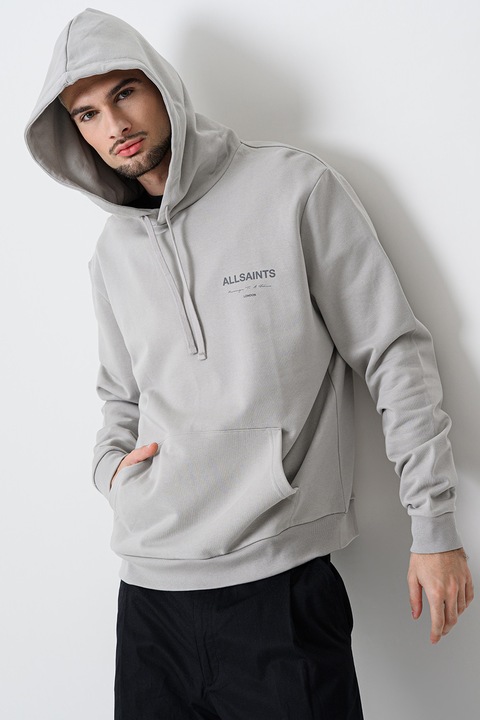AllSaints, Hanorac din bumbac organic cu imprimeu logo, Grej