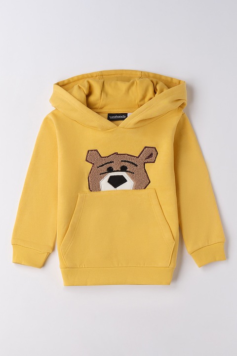 Sarabanda, Kapucnis hímzett pulóver kenguruzsebbel, Fehér/Sáfránysárga/Világosbarna