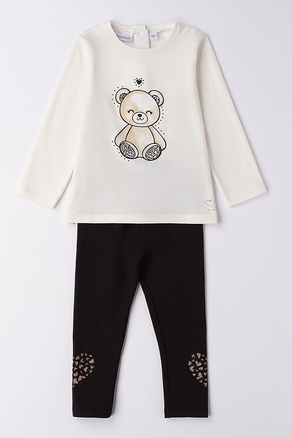Sarabanda, Set de bluza si pantaloni, Alb fildes, Negru, Maro deschis, 116 CM