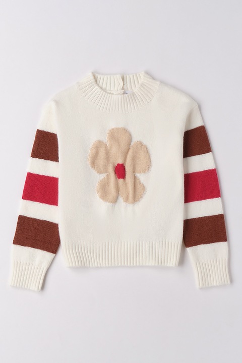 Sarabanda, Mintás pulóver bordázott szegélyekkel, Csontszín/Fahéjbarna/Élénkpiros
