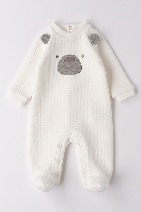 IDO, Salopeta texturata cu model urs, Alb fildes/Gri inchis