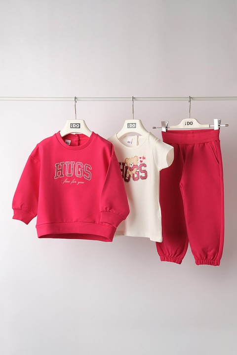 IDO, Set de imbracaminte - 3 piese, Rosu/Crem