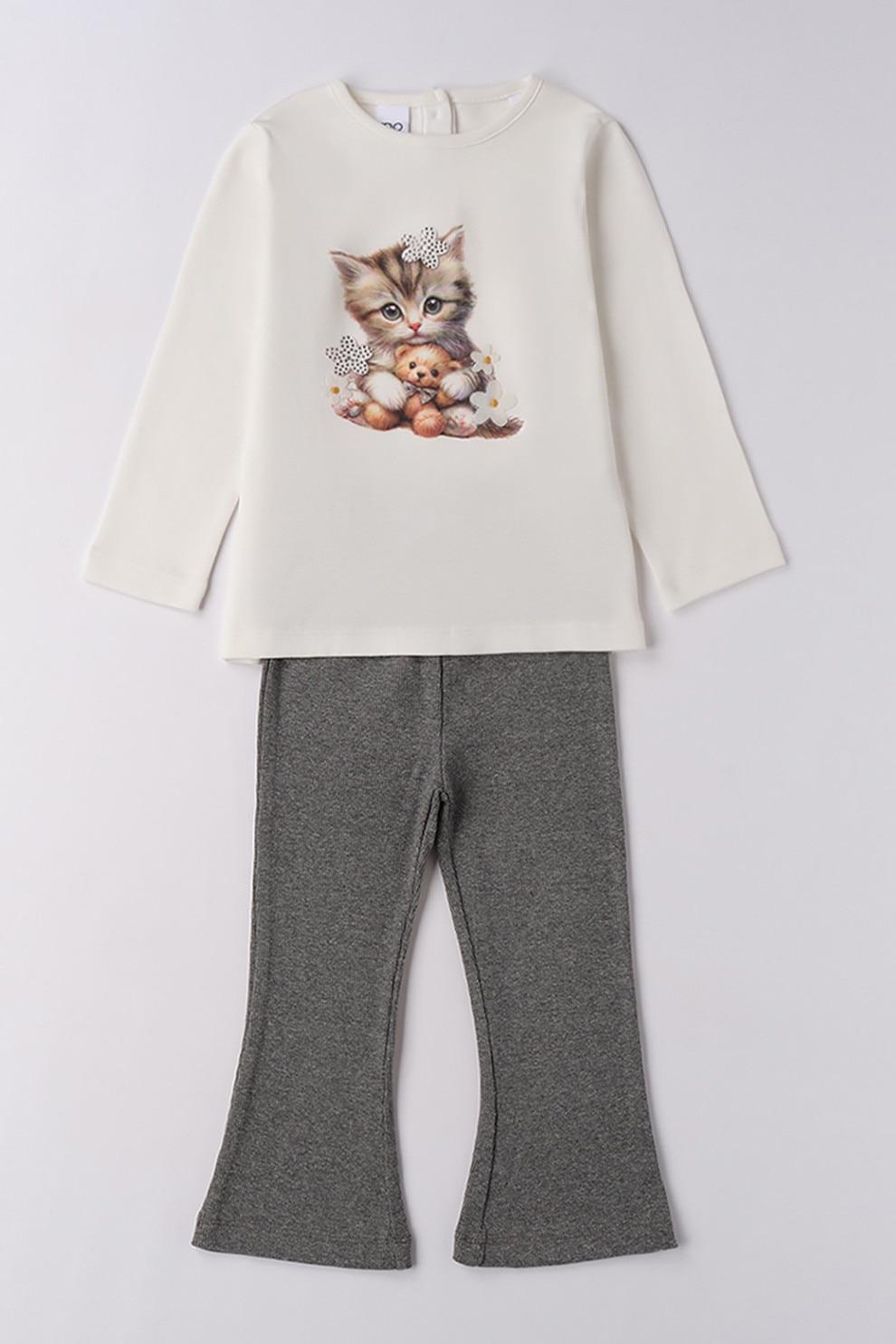 IDO, Set de bluza si pantaloni, Gri, Crem, 128 CM