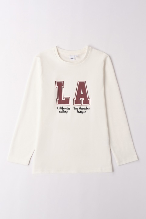 IDO, Bluza de bumbac cu imprimeu text, Alb