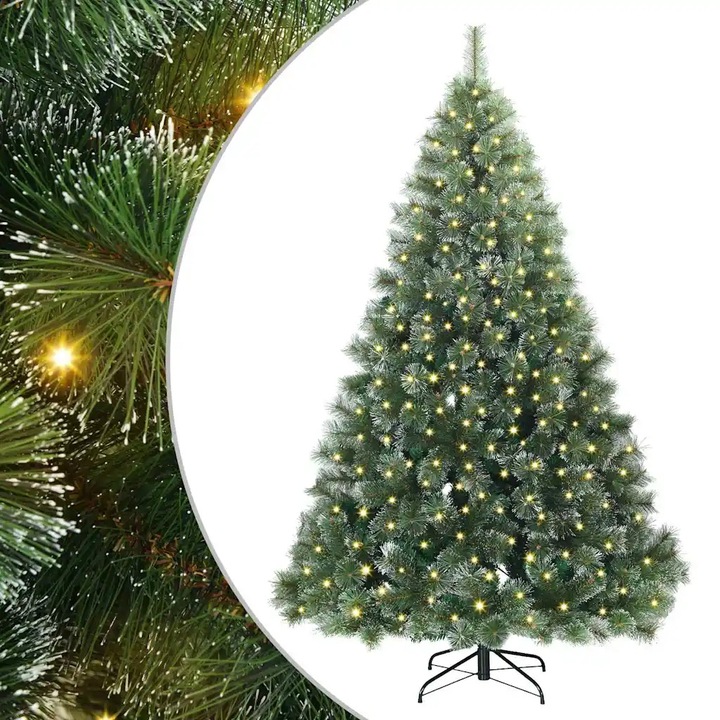Brad de Craciun artificial cu 300 vidaXL, LED Verde 240 cm PE si PVC