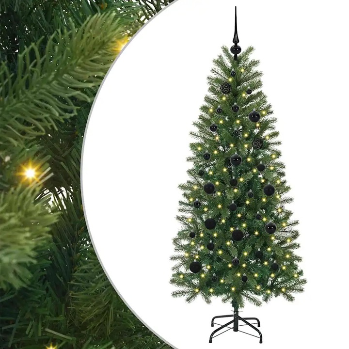 vidaXL Brad de Craciun artificial cu 150 LED Verde 150 cm PE si PVC