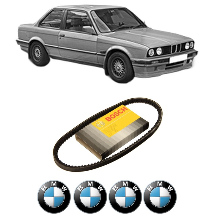 Curea transmisie accesorii BMW Seria 3 (E30) 320 i din 1982-1991, auto, Bosch, 4x Stickere auto cu BMW