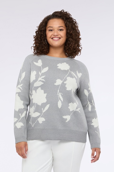 Fiorella Rubino, Pulover din amestec de lana cu imprimeu floral, Alb/Gri