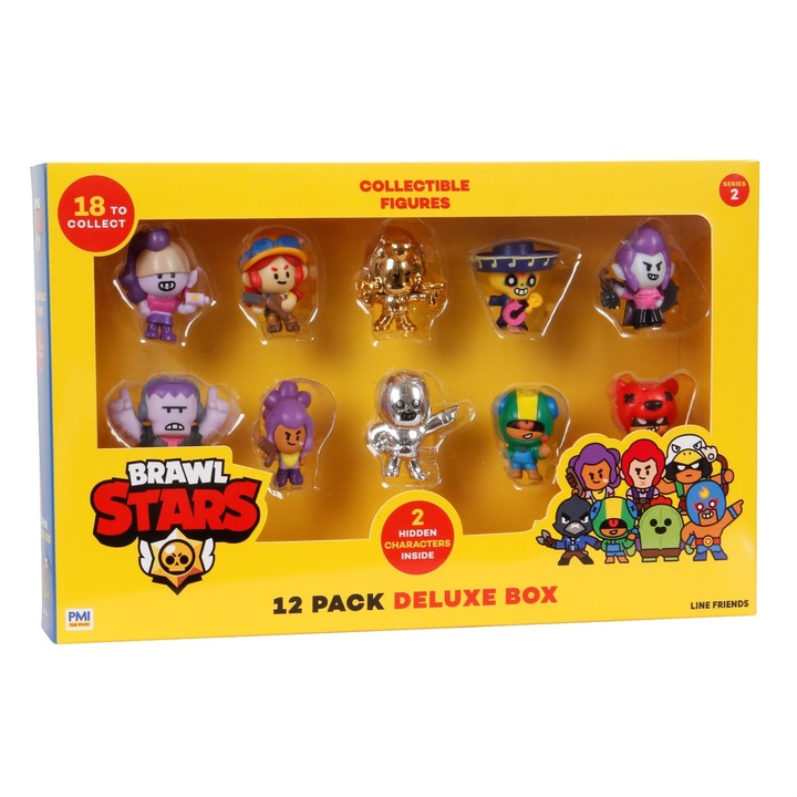 Figurine BRAWL STARS S2 - Set 12 bucati, Shelly si Rosa, 4-5 cm, multicolor