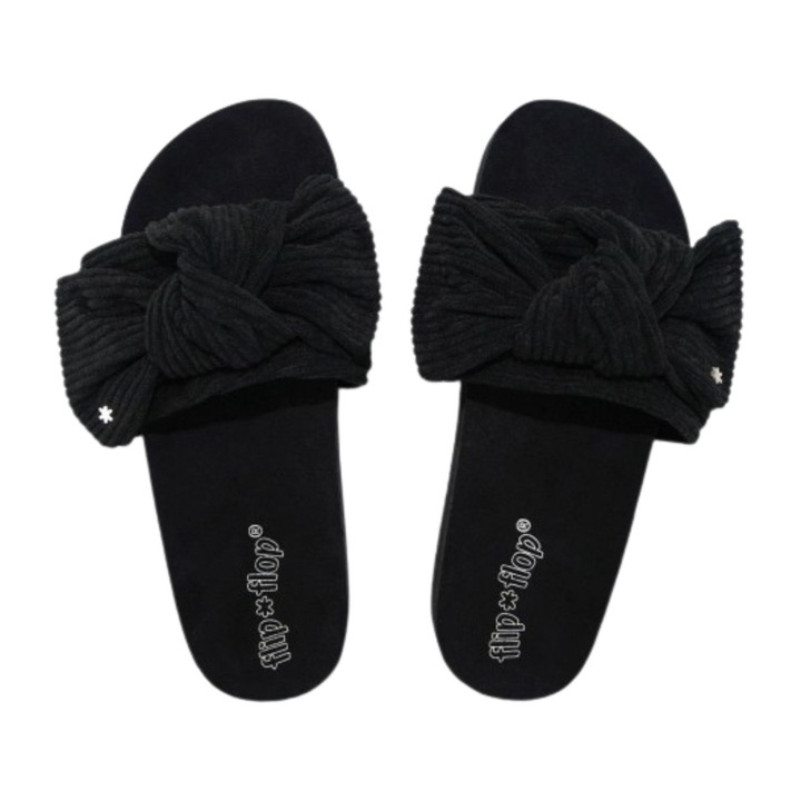 Slapi dama Flip Flop, negru, textil, slip-on, confortabili, de vara