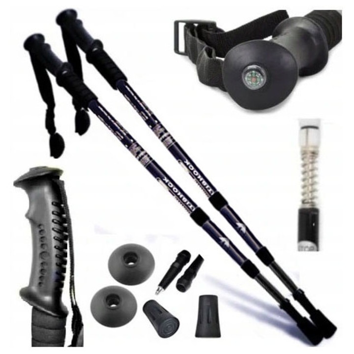 Set 2 bete trekking Nordic Walking, 63-135 cm, aluminiu, antiderapante