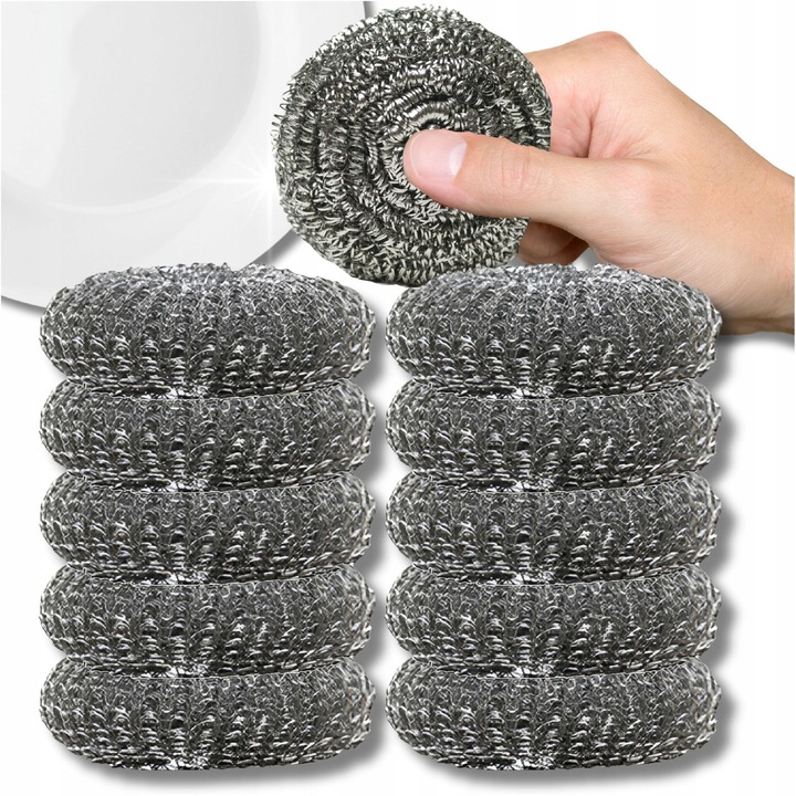 Set 10 bureti metalici Papstar pentru curatarea vaselor, 9cm, inox